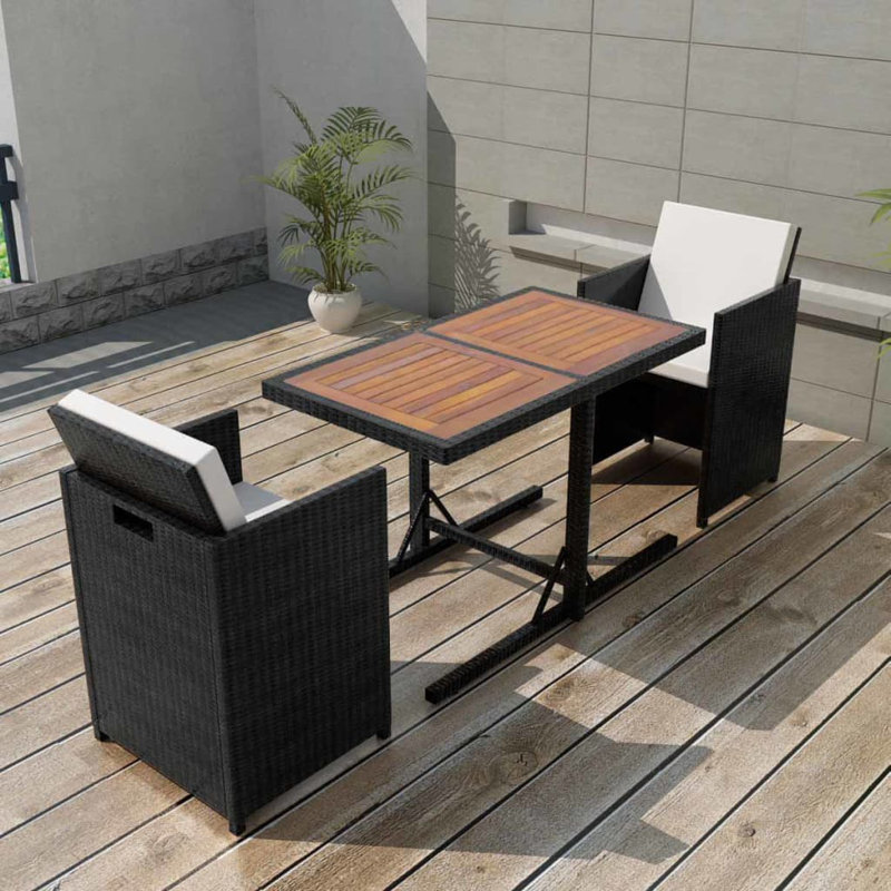 Ivy Bronx 3 Piece Bistro Set with Cushions Poly Rattan Black Reviews Wayfair